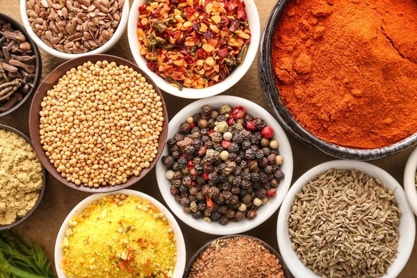Different Spices Bowls Top View — Stock Photo, Image