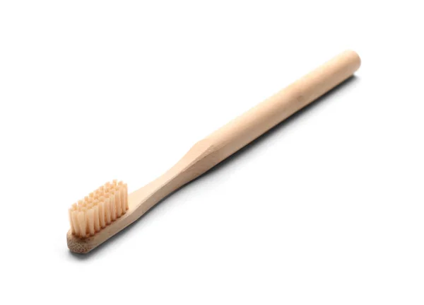 Houten Tandenborstel Witte Achtergrond — Stockfoto