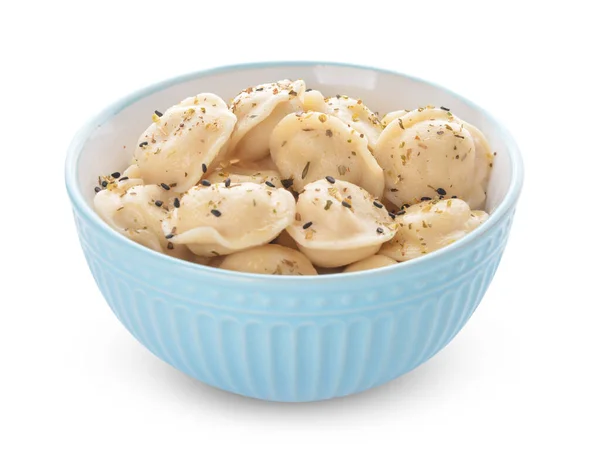 Bowl Tasty Dumplings White Background — Stock Photo, Image