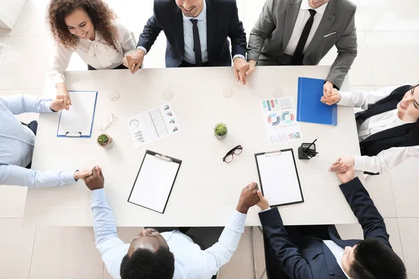 Group Business People Holding Hands Together Office Top View Unity — Stock Photo, Image