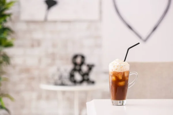 Glass Cup Tasty Iced Coffee Table Cafe — Stock Photo, Image