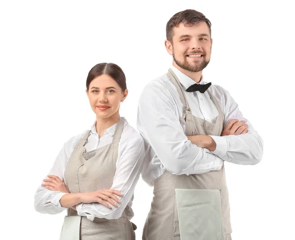 Portret Kelnerów Białym Tle — Zdjęcie stockowe