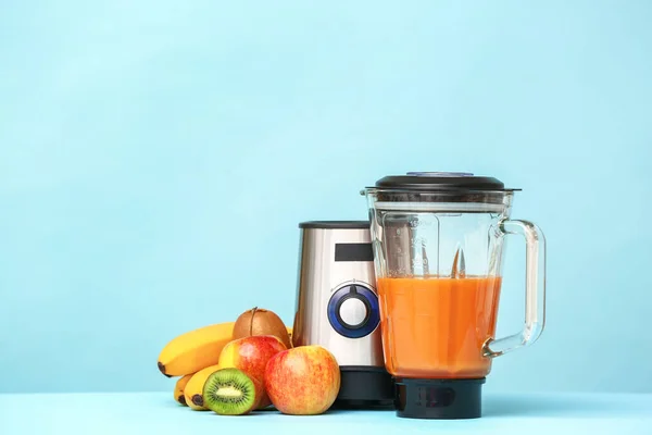 Blender Healthy Smoothie Ingredients Color Background — Stock Photo, Image