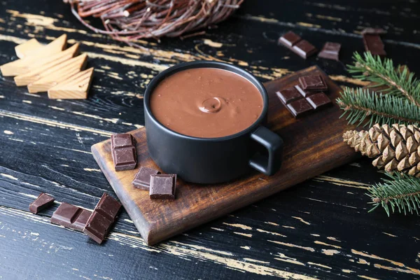 Copo Chocolate Quente Decoração Natal Mesa — Fotografia de Stock