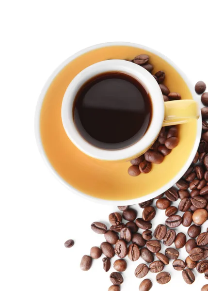 Kopje Hete Koffie Bonen Witte Achtergrond — Stockfoto