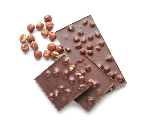 Sladká Čokoláda Ořechy Bílém Pozadí — Stock fotografie