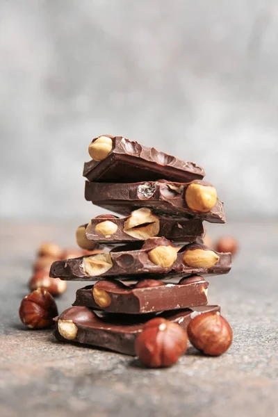 Sweet Chocolate Nuts Grunge Table — Stock Photo, Image