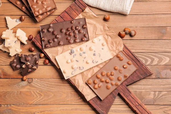 Different Sweet Chocolate Nuts Table — Stock Photo, Image