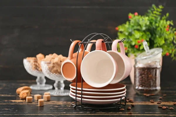 Holder Cups Saucers Kitchen Table — Stock Photo, Image