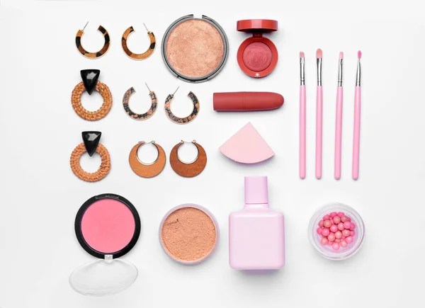 Makeup Cosmetics Accessories White Background — Stock Photo, Image