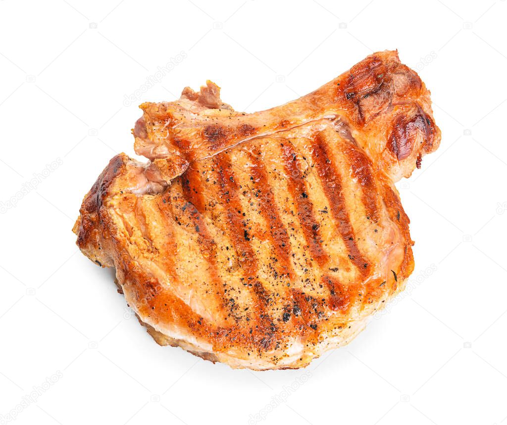 Cooked pork steak on white background