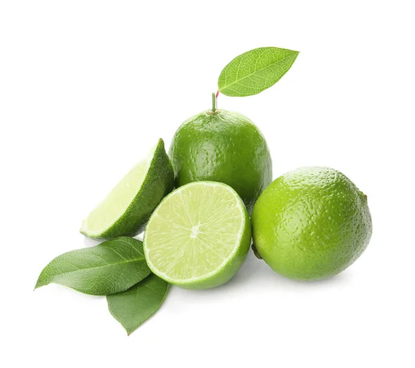 Green Limes White Background — Stock Photo, Image