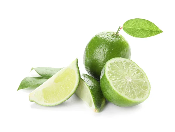 Green Limes White Background — Stock Photo, Image