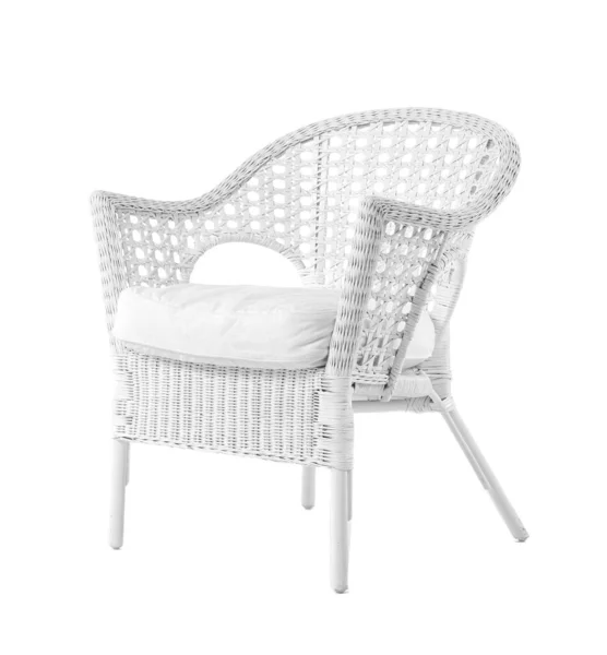 Wicker Fåtölj Vit Bakgrund — Stockfoto