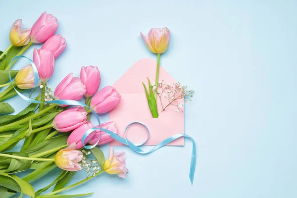 Beautiful Flowers Envelope Color Background — Stock Photo, Image