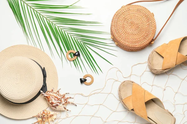 Summer Composition Beach Accessories White Background — Stock Photo, Image