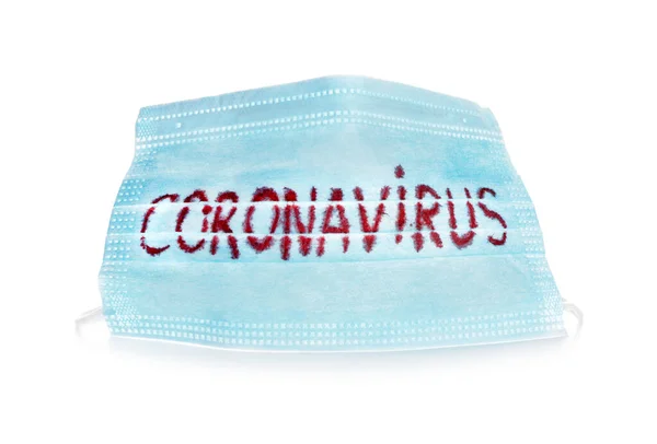 Máscara Médica Con Texto Coronavirus Sobre Fondo Blanco —  Fotos de Stock