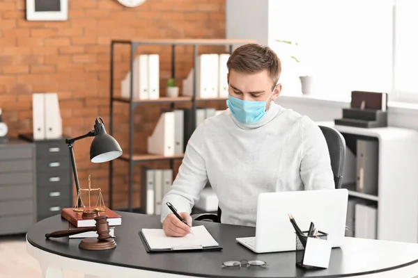 Male Lawyer Protective Mask Working Office — Stock Photo, Image