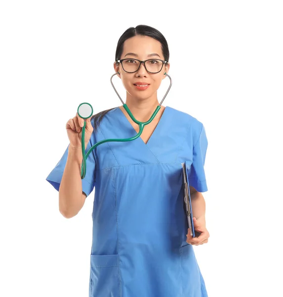 Female Asian Doctor White Background — Stock Photo, Image