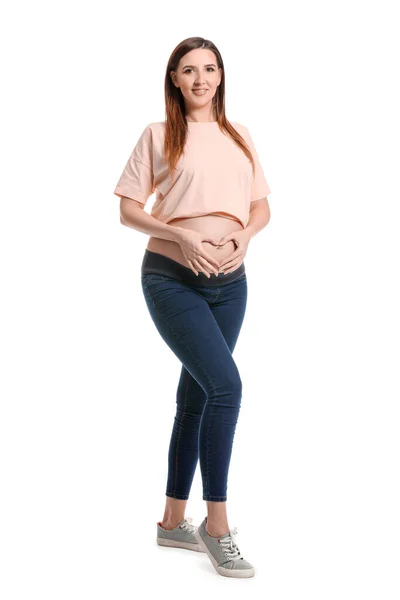 Beautiful Pregnant Woman White Background — Stock Photo, Image