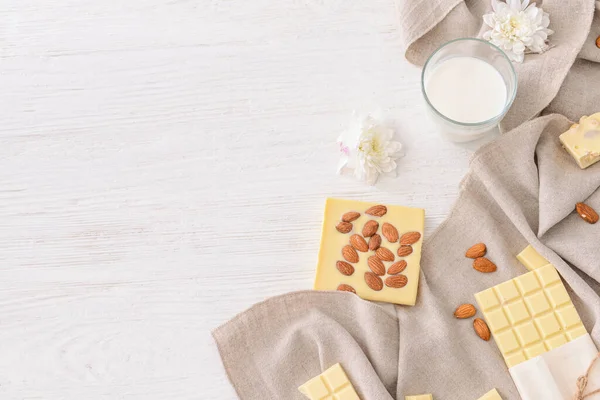 Sweet White Chocolate Almond Milk Table — Stock Photo, Image