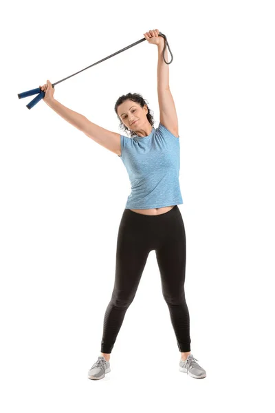 Sporty Young Woman Training White Background — Stock Photo, Image