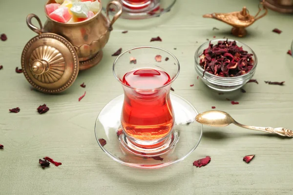 Glass Tasty Turkish Tea Table — Stock Photo, Image