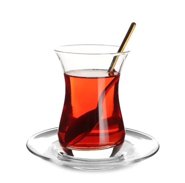 Glass Tasty Turkish Tea White Background — Stock Photo, Image