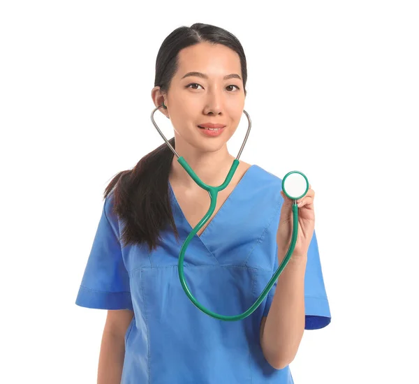 Female Asian Doctor White Background — Stock Photo, Image