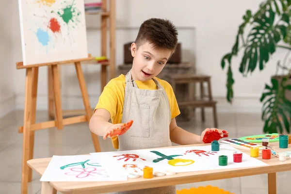 Cute Little Boy Painting Home — Stock Photo, Image