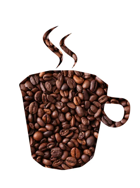 Cup Shape Made Roasted Coffee Beans White Background — Stock Photo, Image