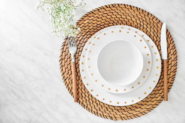 Beautiful Simple Table Setting White Background — Stock Photo, Image