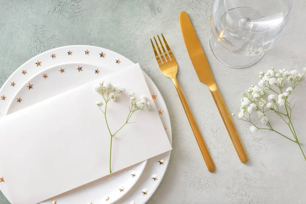 Beautiful Simple Table Setting Light Background — Stock Photo, Image