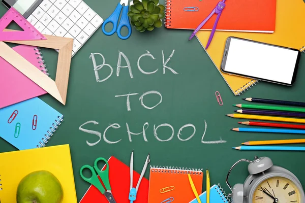 Set Supplies Text Back School Color Background — Stock Photo, Image