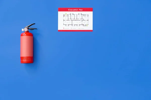 Fire Extinguisher Evacuation Plan Color Background — Stock Photo, Image