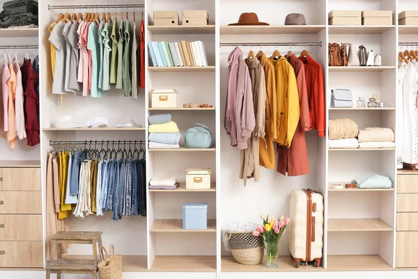 Big Wardrobe Different Clothes Accessories Dressing Room — Stock Photo, Image