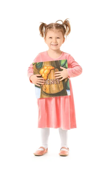 Beyaz Arka Plan Kitabı Olan Sevimli Küçük Kız — Stok fotoğraf