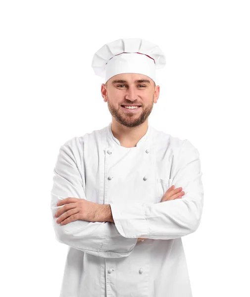 Chef Masculino Guapo Sobre Fondo Blanco — Foto de Stock