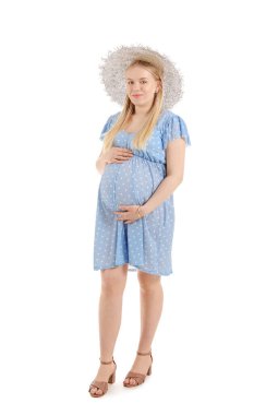 Beyaz arka planda güzel hamile bir kadın