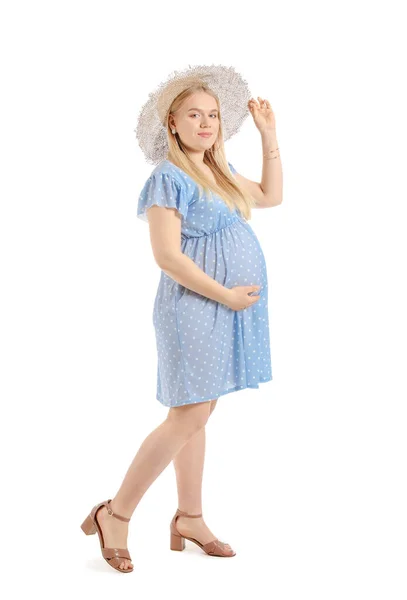 Красивая Беременная Женщина Белом Фоне — стоковое фото