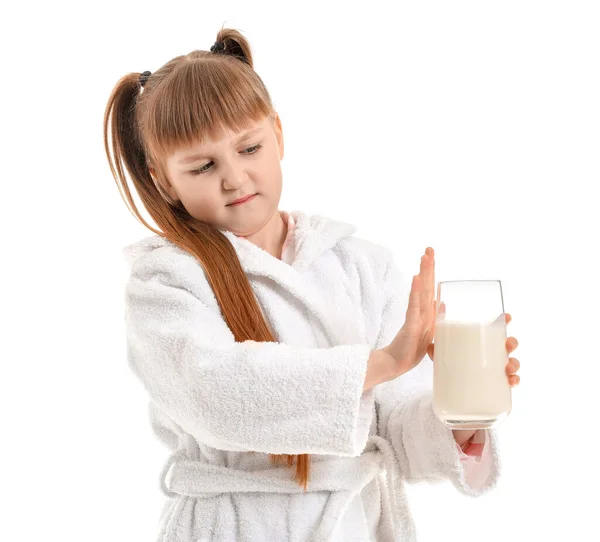Little Girl Milk Allergy White Background — Stock Photo, Image