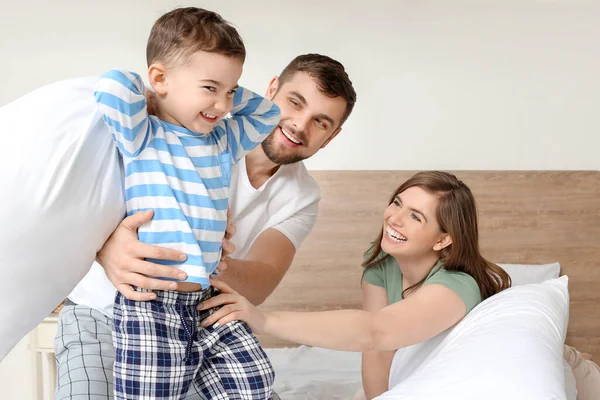 Happy Family Having Fun Bedroom — Stock Photo, Image