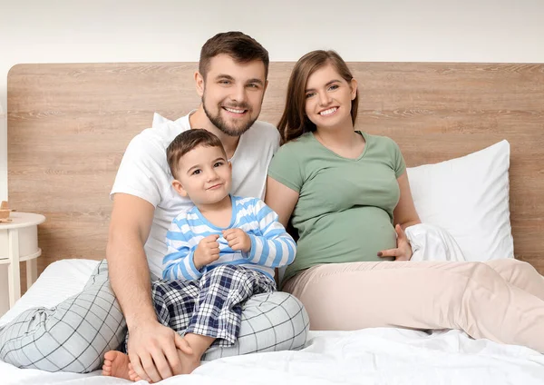 Portrait Happy Family Bedroom — Stock Photo, Image