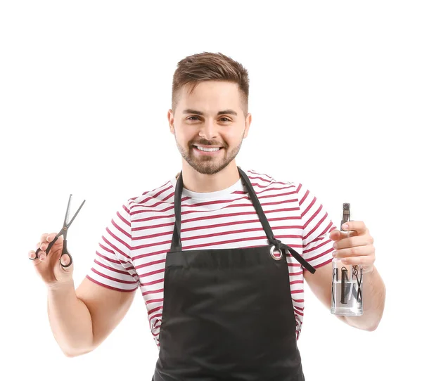 Porträt Eines Männlichen Friseurs Auf Weißem Hintergrund — Stockfoto