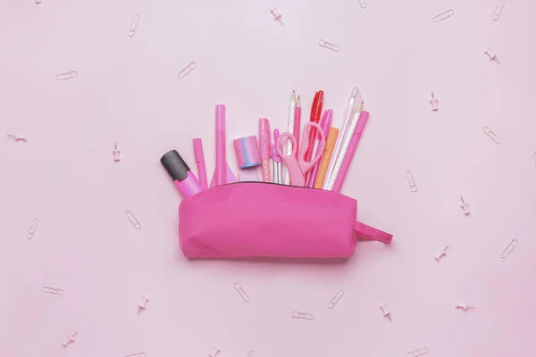 Pencil Bag Stationery Color Background — Stock Photo, Image
