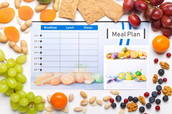Healthy Products Meal Plan White Background — Stock Photo, Image