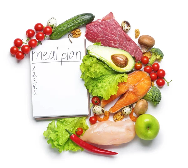 Healthy Products Meal Plan White Background — Stock Photo, Image
