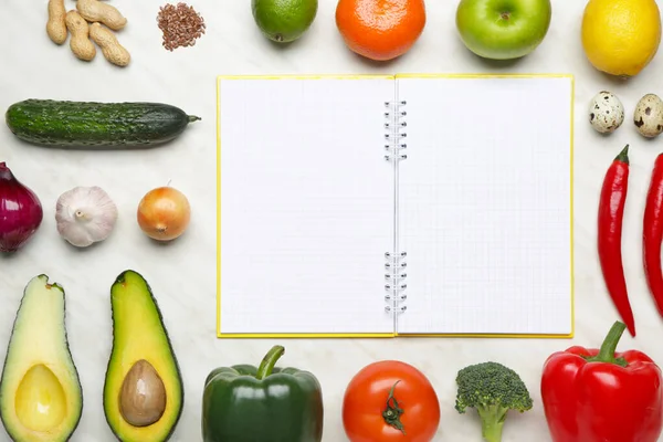 Notebook Healthy Products Table — Stock Photo, Image
