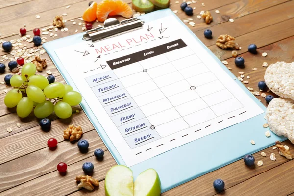 Gezonde Producten Maaltijdplan Houten Ondergrond — Stockfoto