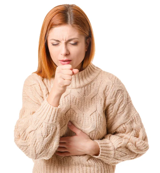 Coughing Woman White Background — Stock Photo, Image